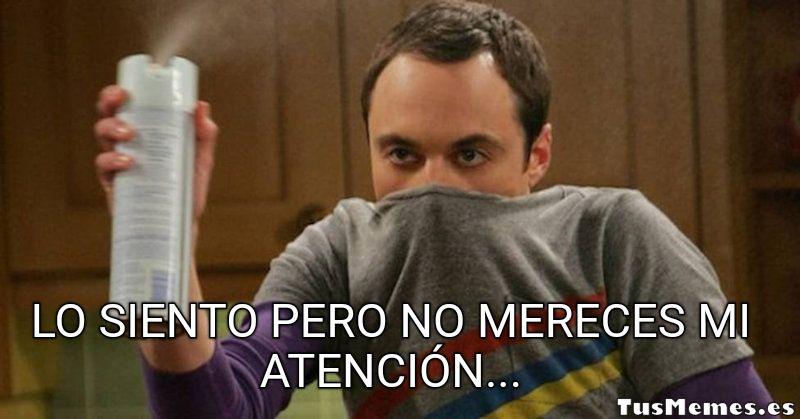Meme Sheldon Cooper con spray en la mano - Lo siento pero no mereces mi atención...