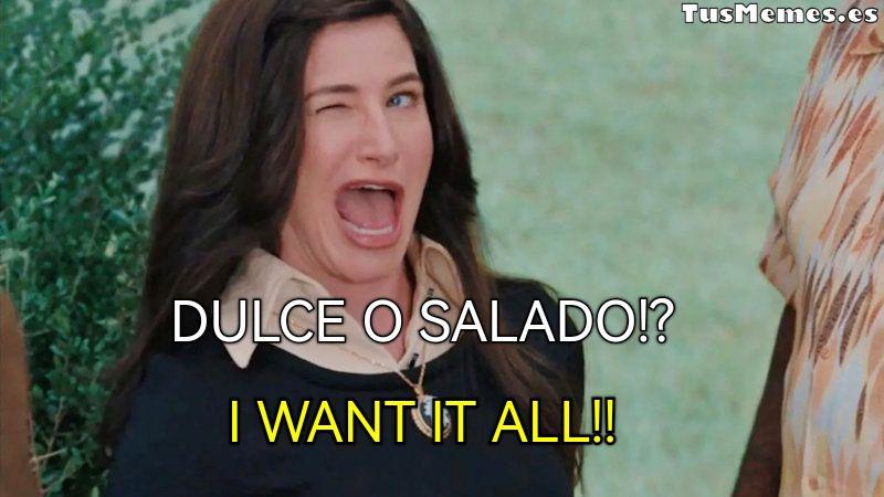 Meme Kathryn Hahn guiñando un ojo - Dulce o salado!? - I want it all!!